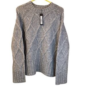 NWT Steve Madden Sweater Cable Knit Diamond Pattern Gray Metallic Oversized WM S